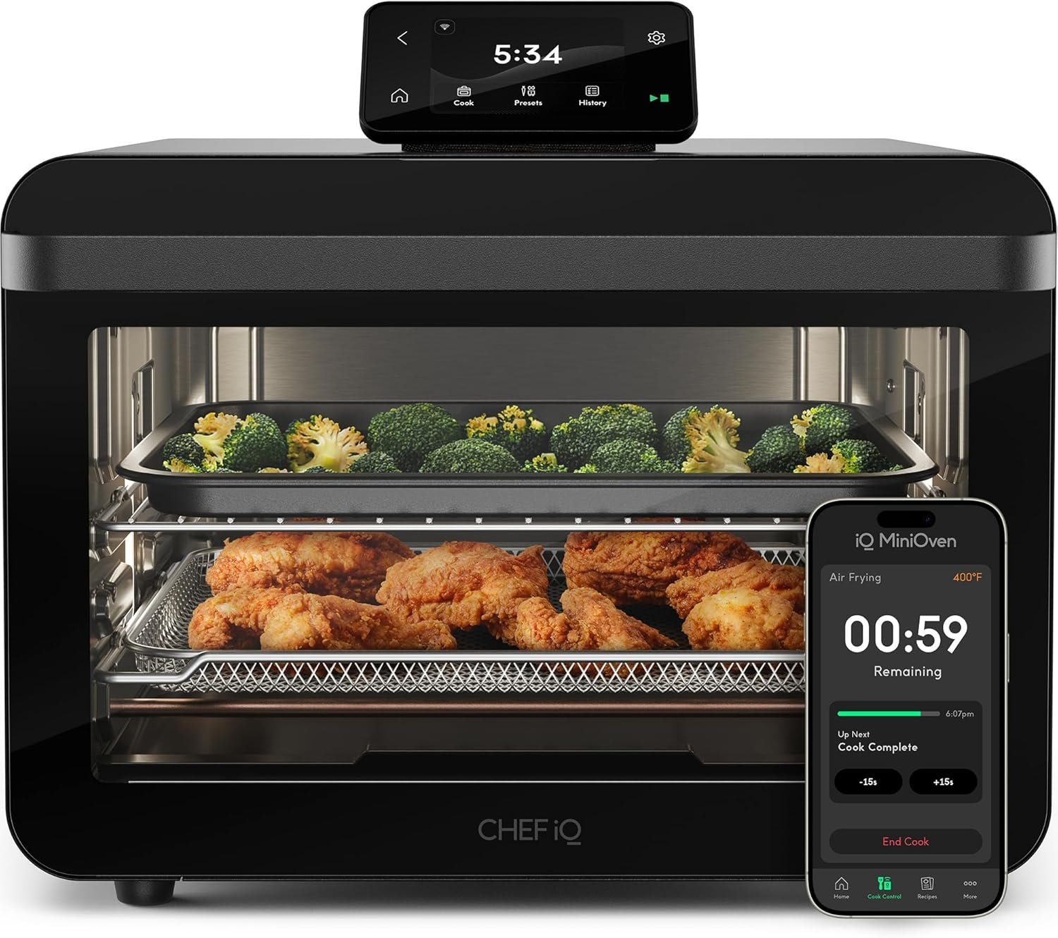 chef iq minioven smart toaster oven air fryer comb