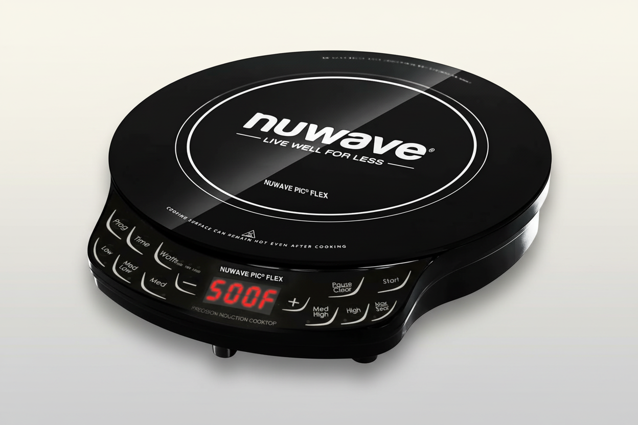 Nuwave Flex Precision Induction Cooktop, 10.25” Shatter-Proof Ceramic Glass, 6.5” Heating Coil, 45 Temps from 100°F to 500°F, 3 Wattage Settings 600, 900 & 1300 Watts, Black