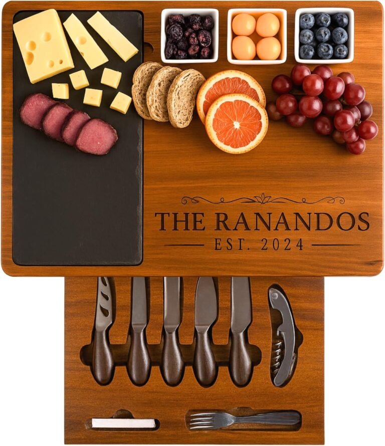 personalized acacia wood charcuterie board set wit