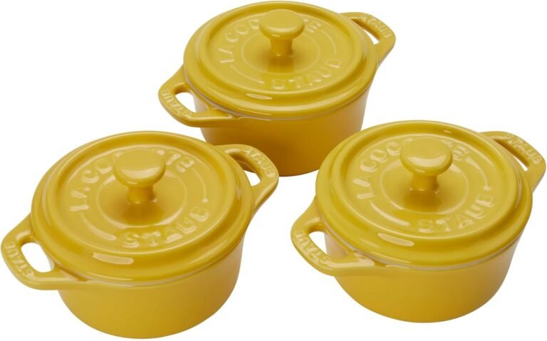 staub ceramic 3 pc mini round cocotte set citron