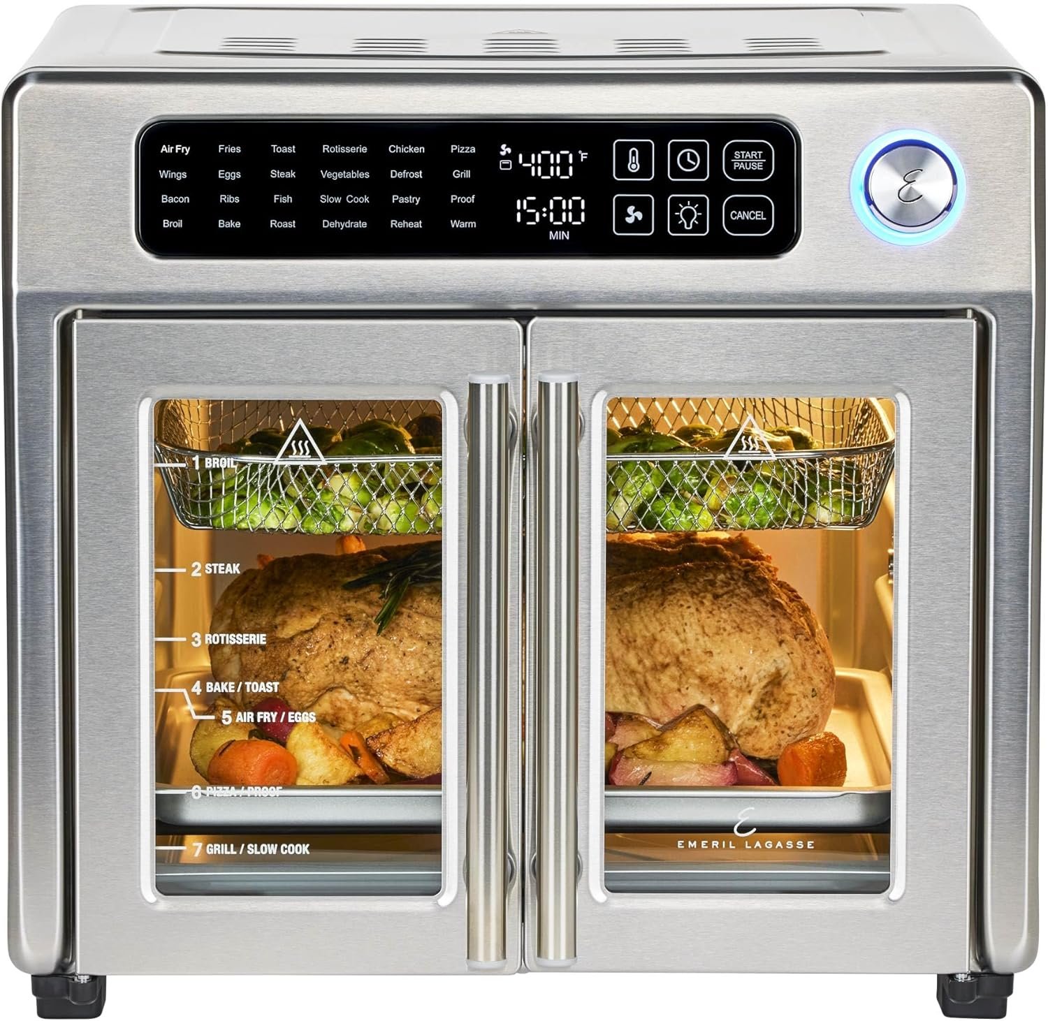 Emeril Lagasse Extra Large French Door Air Fryer Toaster Oven Combo, 24 Cooking Functions and Digital Controls, 7 Accessories Included, Stainless Steel Finish, 26QT Capacity - Review 2026 emeril lagasse extra large french door air fryer t