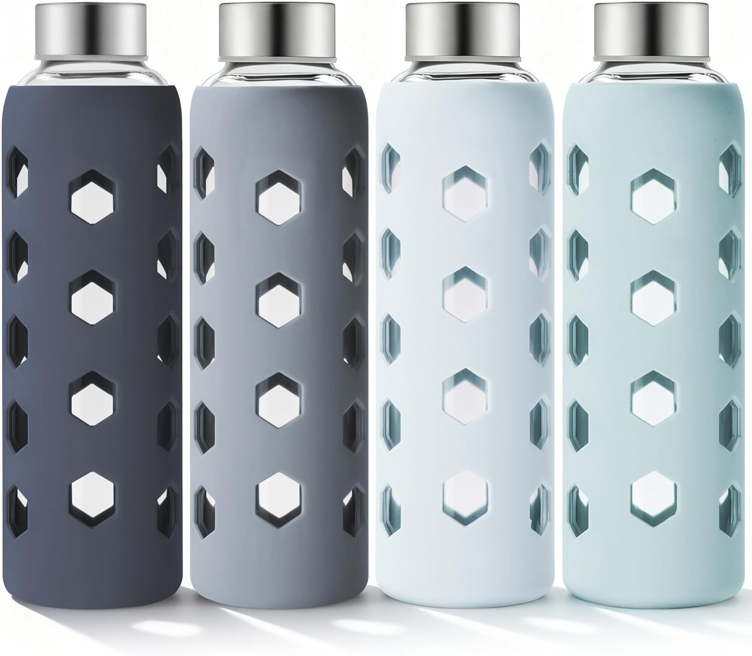 Glass Juice Bottles with Lids and Silicone Sleeves 18 oz, 4-Pack Reusable Clear Glass Water Bottles with Stainless Steel Airtight Cap for Juicing, Refrigerator, BPA Free Leak-Proof Drinking Jar - Review 2026 glass juice bottles with lids and silicone sleeves