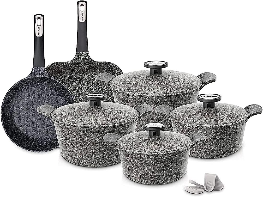 neoflam granite cooking set pot gray marble 12 pcs