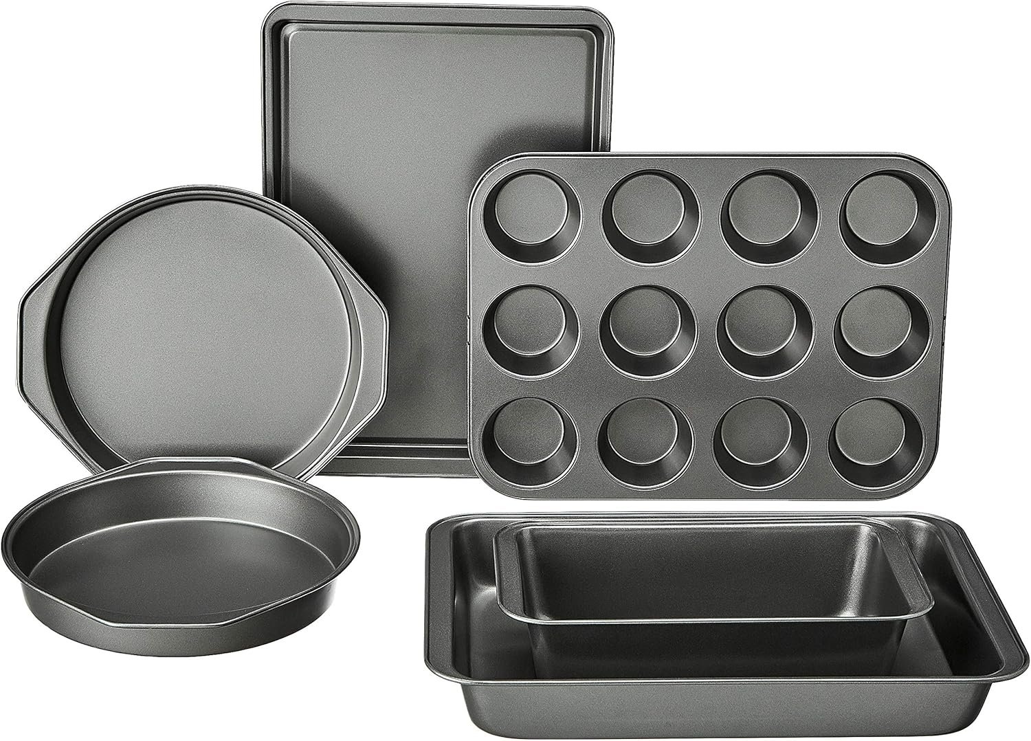 Amazon Basics 6 Piece Nonstick Carbon Steel Bakeware Set with Cake, Muffin, Cookie, and Loaf Pans, Easy Release, Oven Safe, 16.25 x 11.75 x 6.25 inches - Review 2026 amazon basics 6 piece nonstick carbon steel bakewa