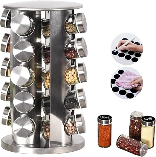 EBIZ&TECH 20-Jar Stainless Steel Rotating Spice Rack with Non-Slip Base - Kitchen Countertop Organizer for Easy Access and Storage of Spice (Sliver) - Review 2026 ebiz tech 20 jar stainless steel rotating spice ra