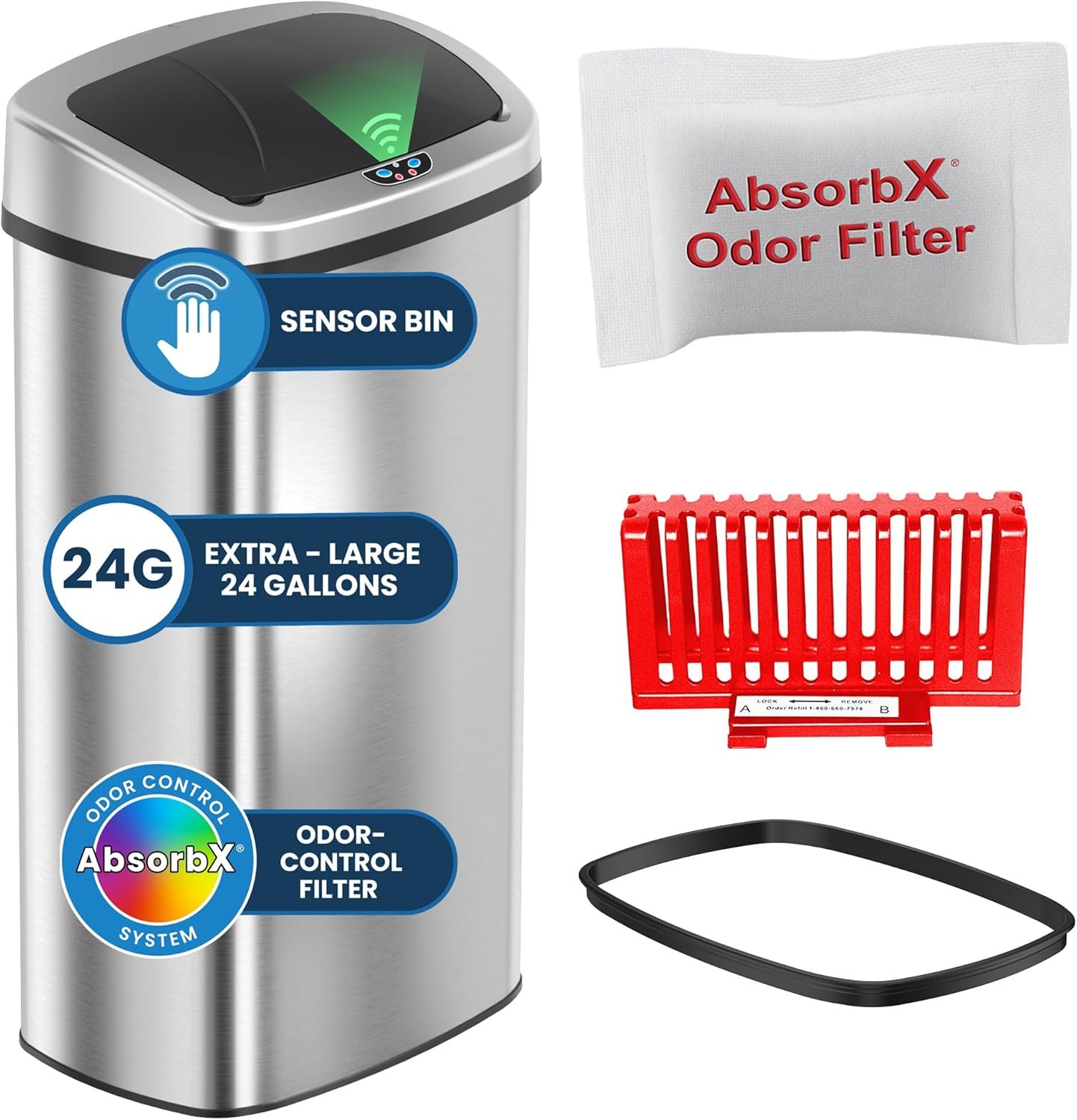 iTouchless 91 Liter / 24 Gallon Sensor 2.0 Kitchen Trash Can with Lid, Commercial Grade Automatic Stainless Steel Touchless Recycle Bin, AbsorbX Odor Filter, for Home, Office, Restaurant, Lobby, Store - Review 2026 itouchless 91 liter 24 gallon sensor 2 0 kitchen